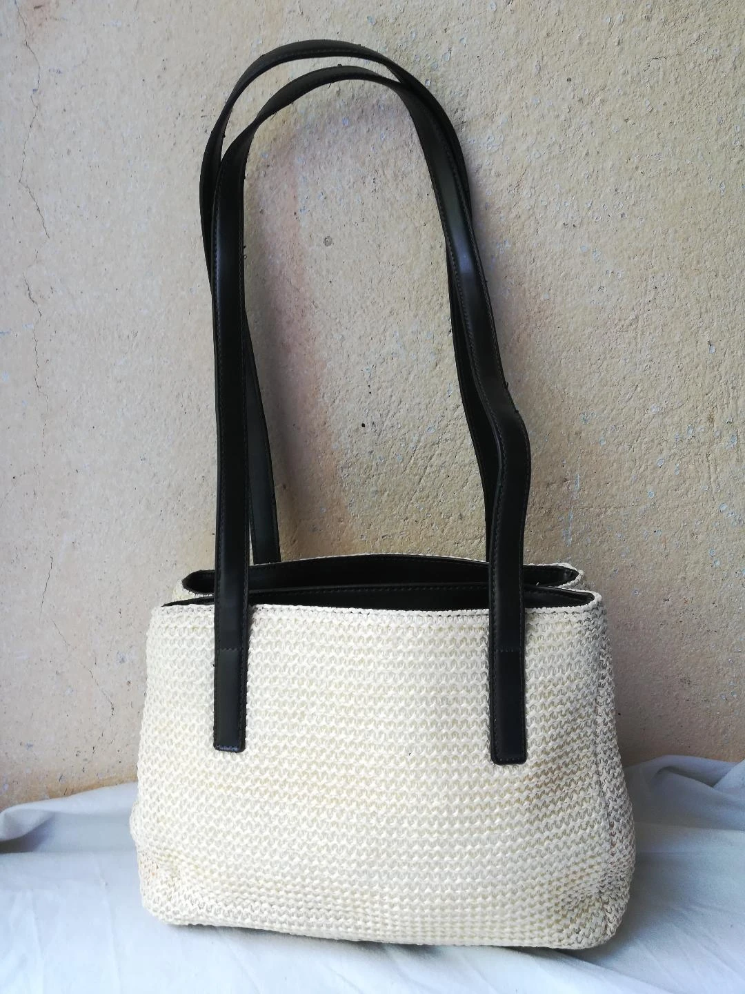 Pequeño bolso bandolera de 2 asas con doble compartimento tipo trenzado, amarillo, paja, nuevo – photo 4